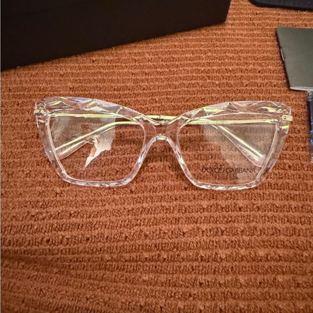 Dolce & Gabbana Cat Eye Crystal Cut Eyeglasses
